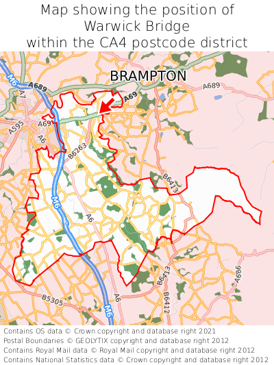 Map showing location of Warwick Bridge within CA4