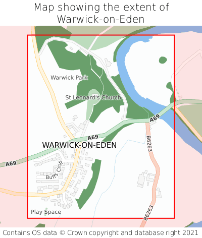 Map showing extent of Warwick-on-Eden as bounding box