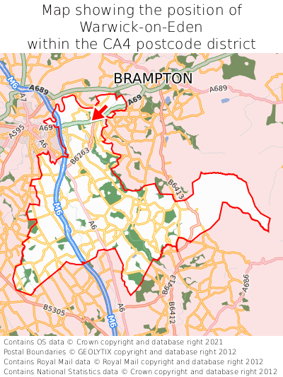 Map showing location of Warwick-on-Eden within CA4