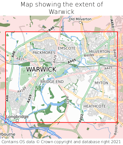 Map showing extent of Warwick as bounding box