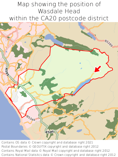 Map showing location of Wasdale Head within CA20