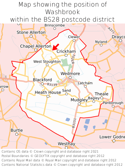Map showing location of Washbrook within BS28