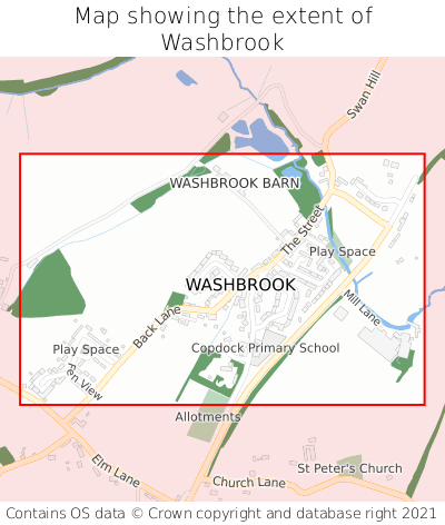 Map showing extent of Washbrook as bounding box