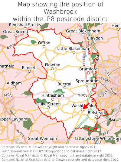 Map showing location of Washbrook within IP8