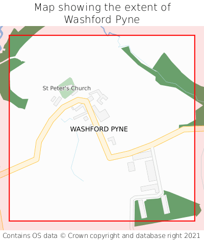Map showing extent of Washford Pyne as bounding box