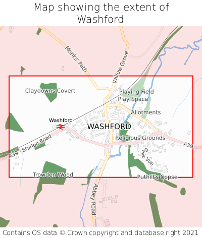 Map showing extent of Washford as bounding box