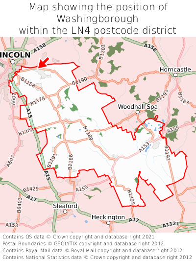 Map showing location of Washingborough within LN4