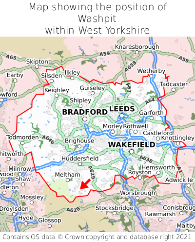 Map showing location of Washpit within West Yorkshire