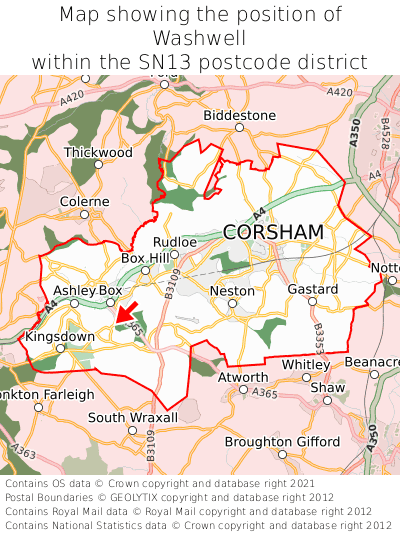 Map showing location of Washwell within SN13