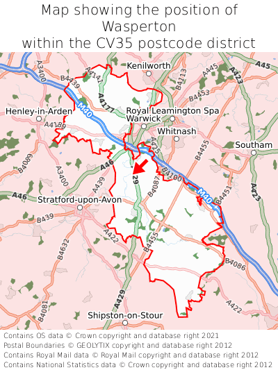 Map showing location of Wasperton within CV35