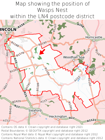 Map showing location of Wasps Nest within LN4