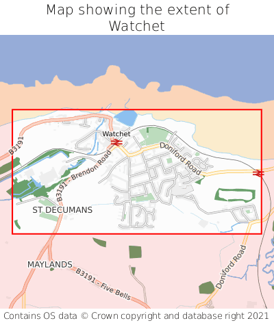 Map showing extent of Watchet as bounding box
