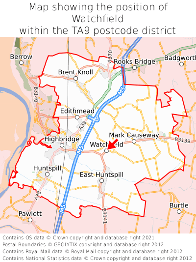 Map showing location of Watchfield within TA9