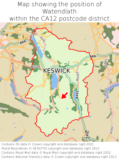 Map showing location of Watendlath within CA12