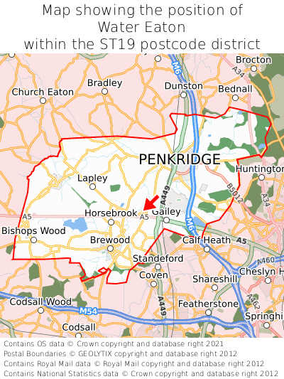 Map showing location of Water Eaton within ST19
