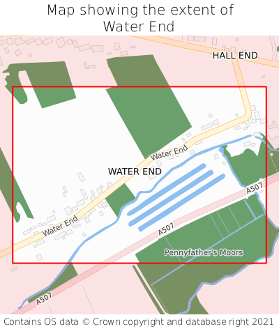 Map showing extent of Water End as bounding box