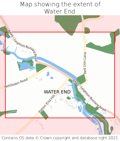 Map showing extent of Water End as bounding box