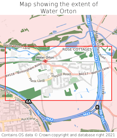 Map showing extent of Water Orton as bounding box