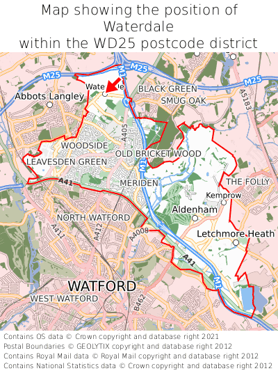 Map showing location of Waterdale within WD25