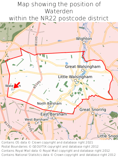 Map showing location of Waterden within NR22