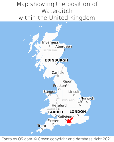 Map showing location of Waterditch within the UK