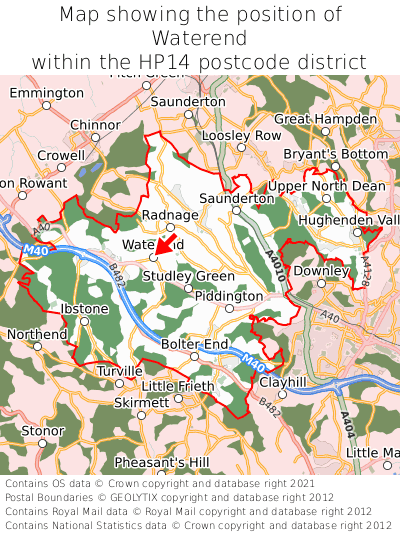 Map showing location of Waterend within HP14