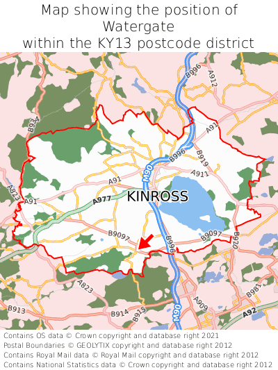 Map showing location of Watergate within KY13