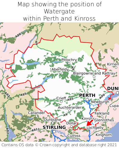 Map showing location of Watergate within Perth and Kinross
