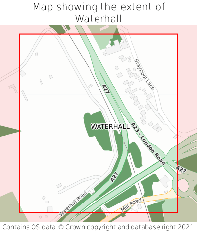 Map showing extent of Waterhall as bounding box