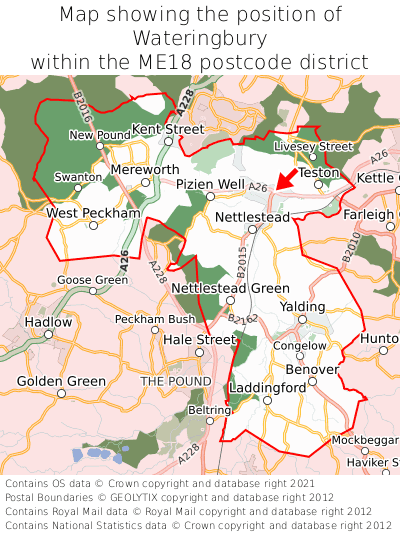 Map showing location of Wateringbury within ME18