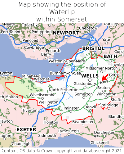 Map showing location of Waterlip within Somerset