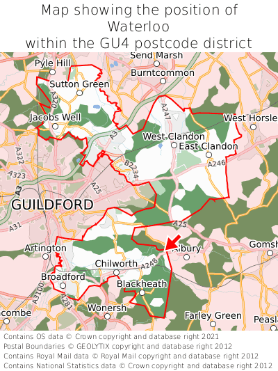 Map showing location of Waterloo within GU4