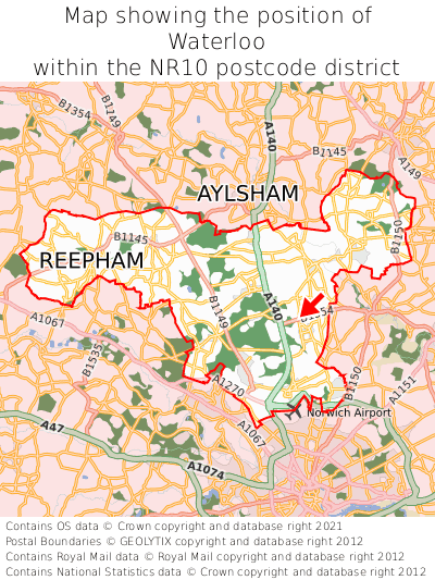 Map showing location of Waterloo within NR10