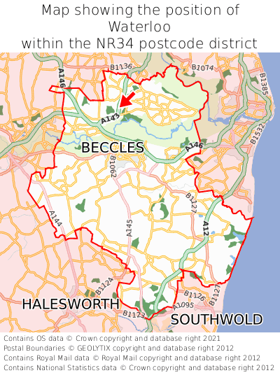Map showing location of Waterloo within NR34
