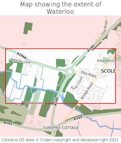 Map showing extent of Waterloo as bounding box