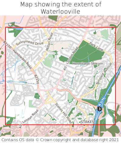 Map showing extent of Waterlooville as bounding box