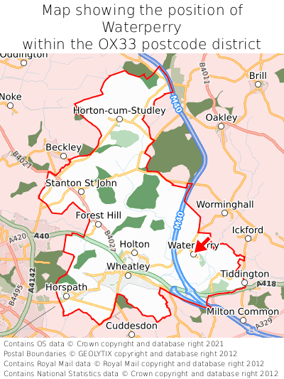 Map showing location of Waterperry within OX33