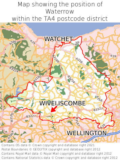 Map showing location of Waterrow within TA4