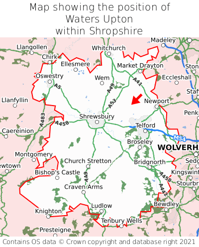 Map showing location of Waters Upton within Shropshire