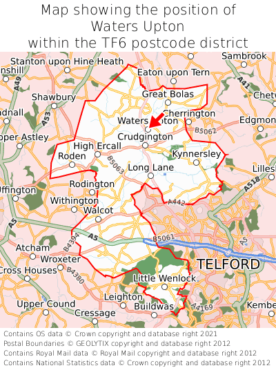 Map showing location of Waters Upton within TF6
