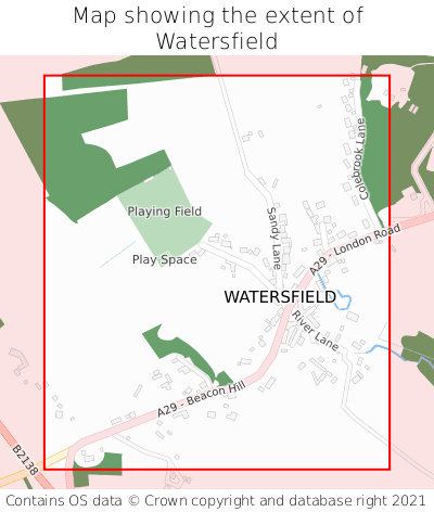 Map showing extent of Watersfield as bounding box