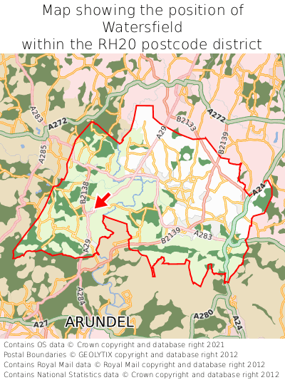 Map showing location of Watersfield within RH20