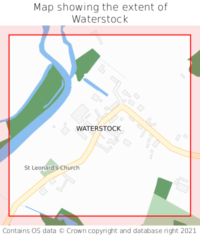 Map showing extent of Waterstock as bounding box