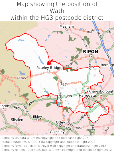 Map showing location of Wath within HG3