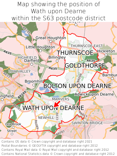 Map showing location of Wath upon Dearne within S63