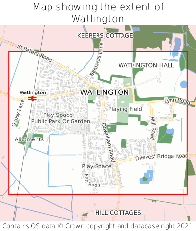 Map showing extent of Watlington as bounding box