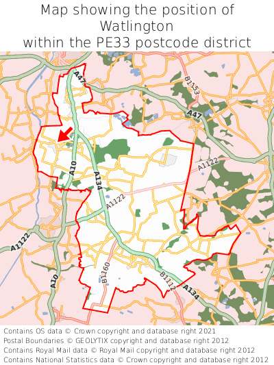 Map showing location of Watlington within PE33