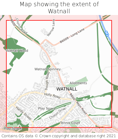 Map showing extent of Watnall as bounding box
