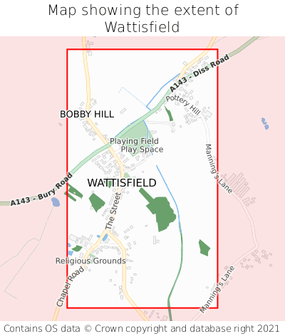 Map showing extent of Wattisfield as bounding box
