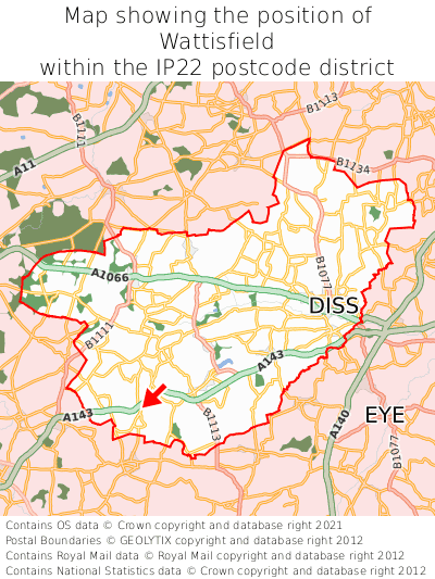 Map showing location of Wattisfield within IP22